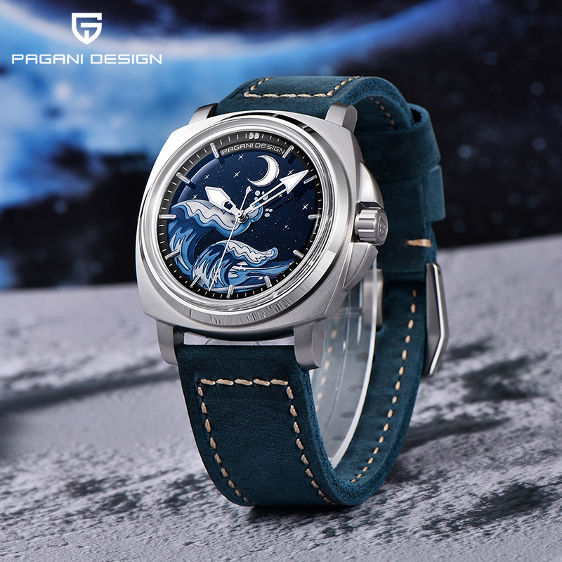 Reloj mecánico PAGANI hombre totalmente automático de luz nocturna moda personalidad impermeable reloj de cuero para hombres YS014