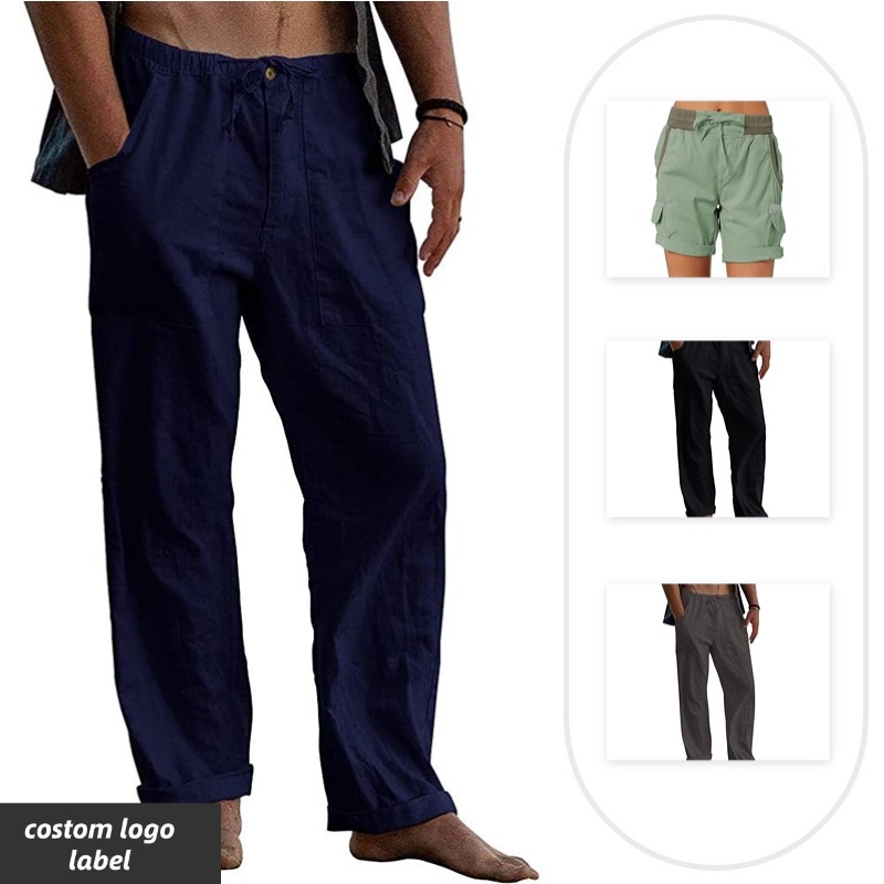 Casual beach summer breathable solid color travel casual trousers