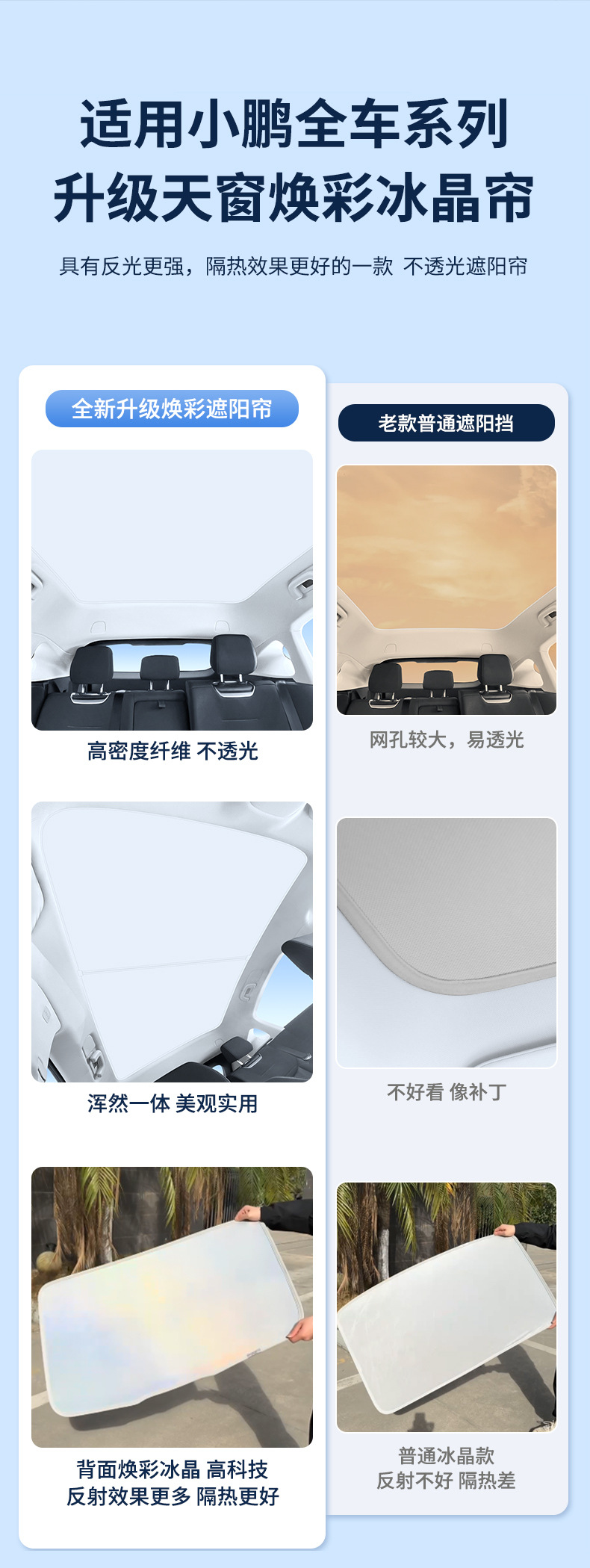 Suitable for Xiaopeng G3G6G9 colorful ice crystal skylight sunshade curtain P5P7 sky screen heat insulation sun protection sunshade