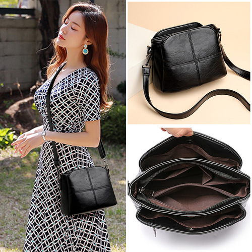 Soft leather fashionable bucket bag for middle-aged mothers  new Korean style simple and atmospheric one-shoulder crossbody bag casual