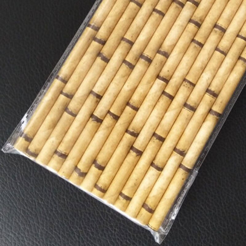 Patrón de árbol de bambú paja de papel desechable degradable papel kraft partido pastelería decoración jugo bebida paja