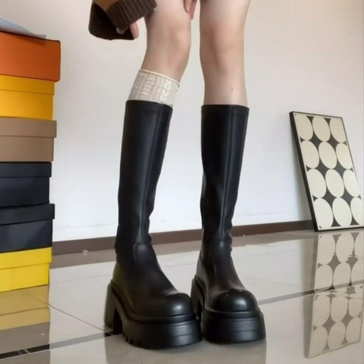 现货怪美主义厚底内增高瘦瘦长筒靴女2025秋冬不过膝小个子骑士靴|undefined