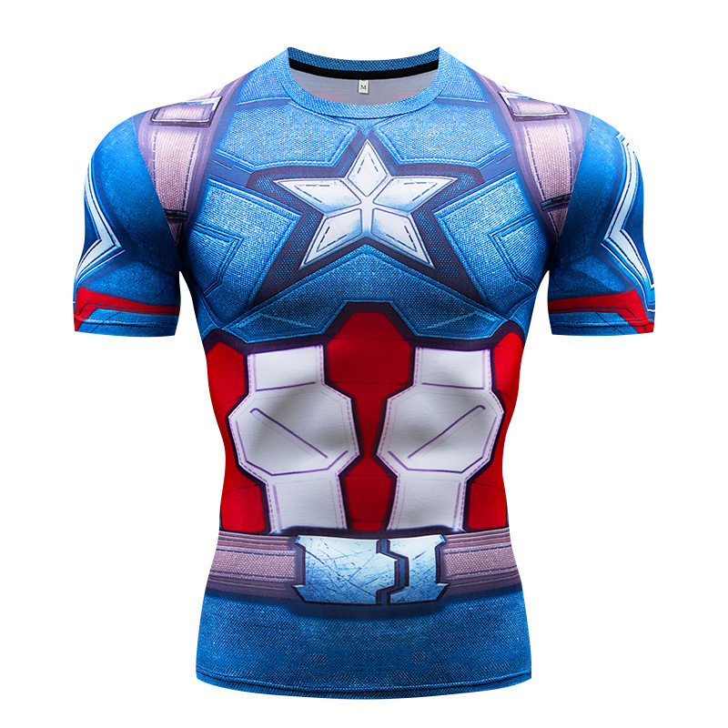 ヨーロッパとアメリカのアベンジャーズ 3D Tシャツスポーツタイツメンズ吸汗性フィットネスバスケットボールユニフォームメンズ半袖弾性|undefined