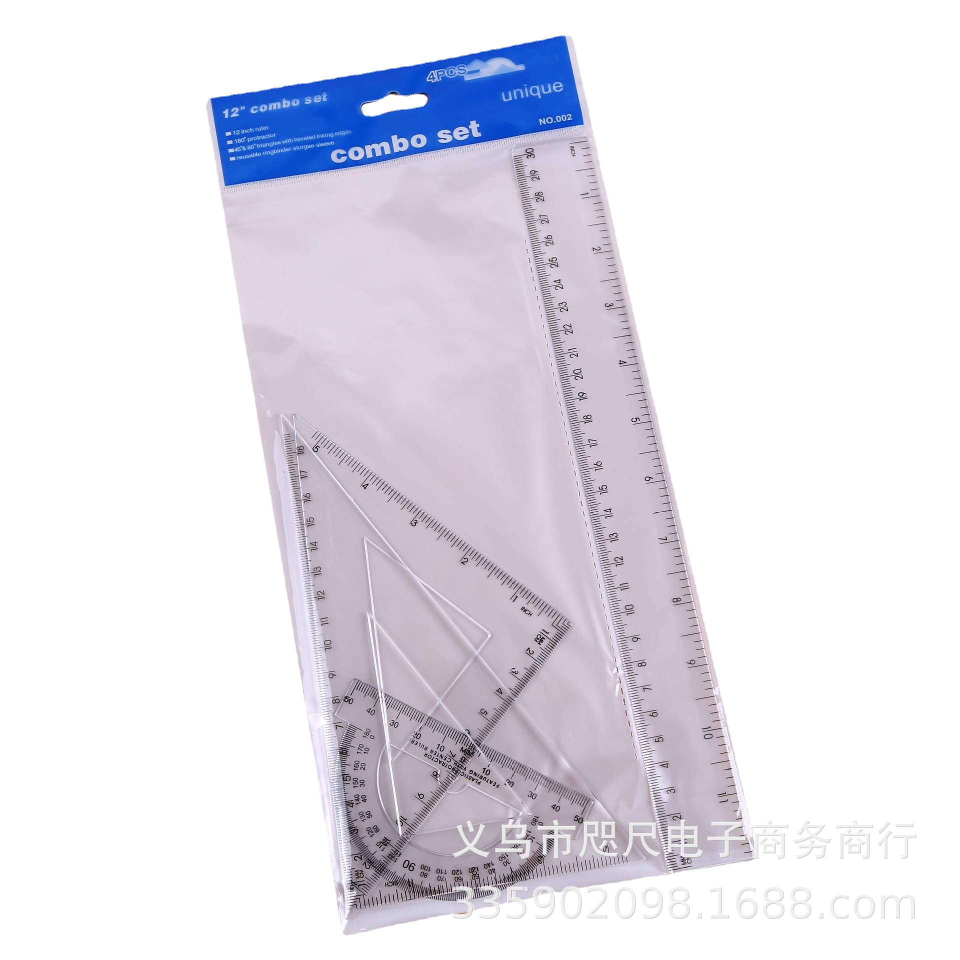 Conjunto de regla transfronteriza 30CM color traje transparente triángulo regla triángulo papelería traje de dibujos animados herramienta fuente fabricante