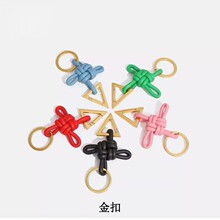 跨境热卖中国结四叶草真皮车钥匙扣手工编织挂件吉祥结羊皮革礼物