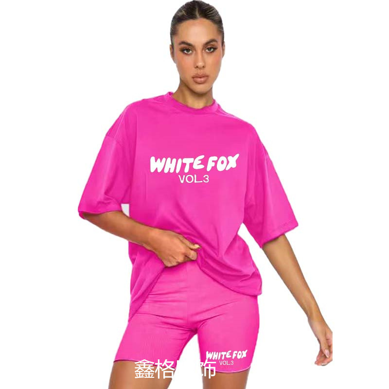 欧米の上着のファッションの潮流のアルファベットの発泡のプリントの女性の通気性のtシャツのタイトな運動の5分のズボンのスーツの女性|undefined