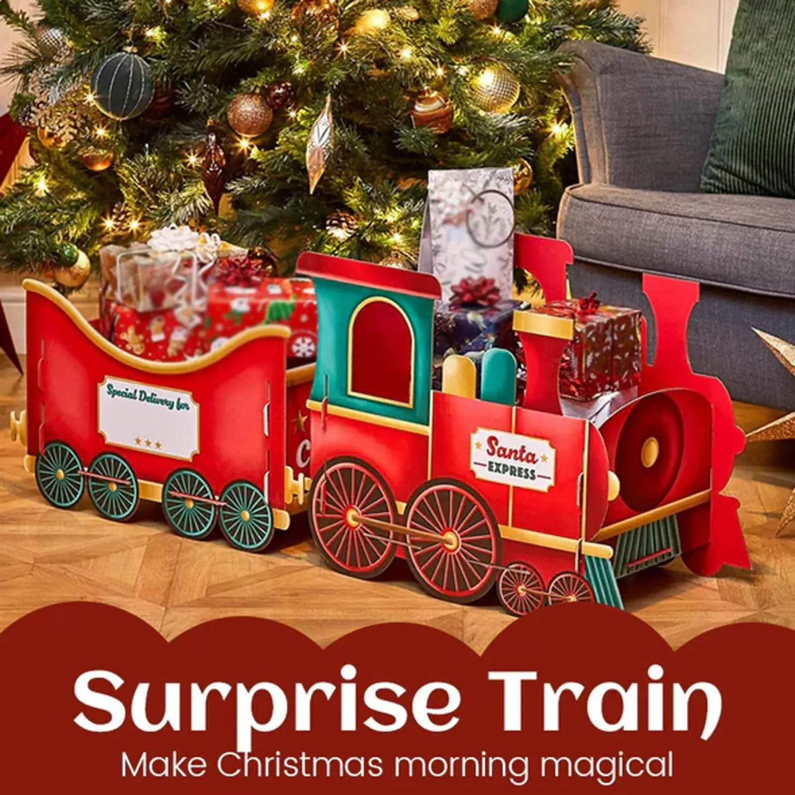 跨境Christmas Gift Trains圣诞礼物火车套装纸板糖果架派对装饰