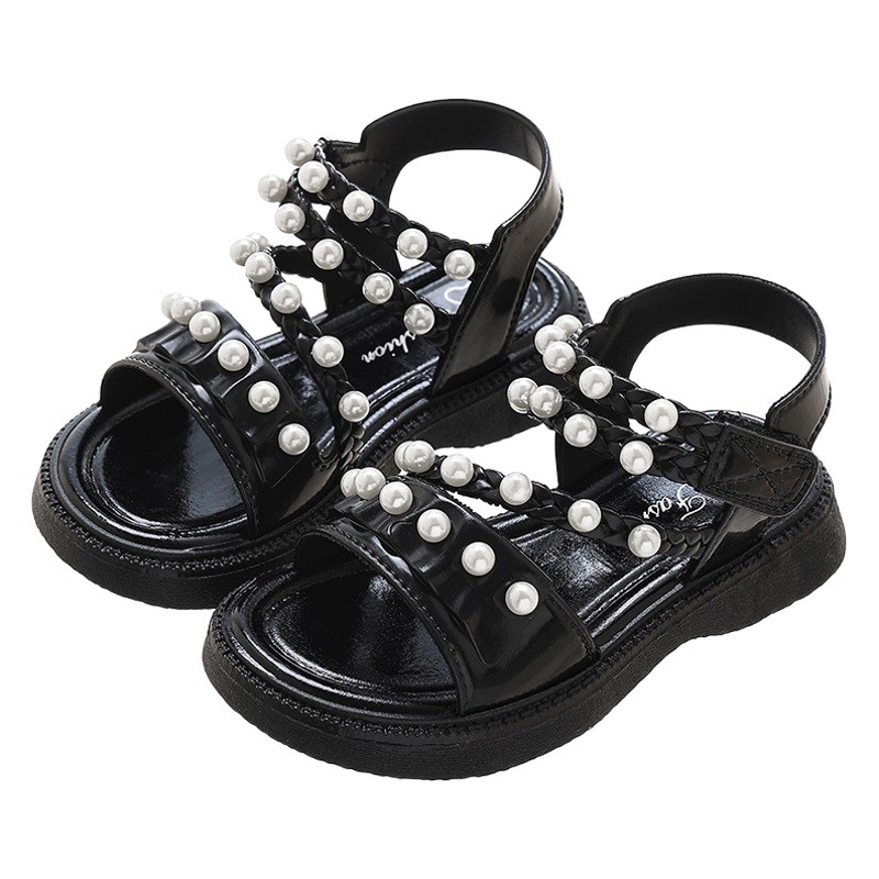 2024 Nuevas sandalias de las muchachas antideslizantes transpirables perla linda playa al aire libre Zapatos niños niñas princesa sandalias