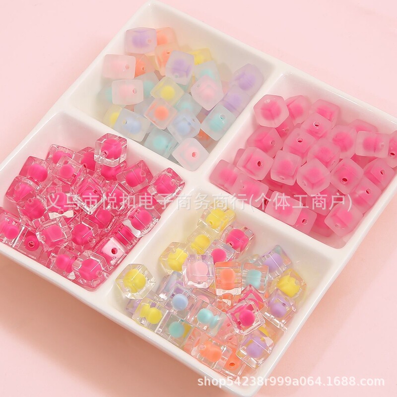 12mm Bead-In-Bead Square Acrylic Loose Beads DIY Handmade Beaded Mobile Phone Necklace Jewelry Accessories DIY Creative