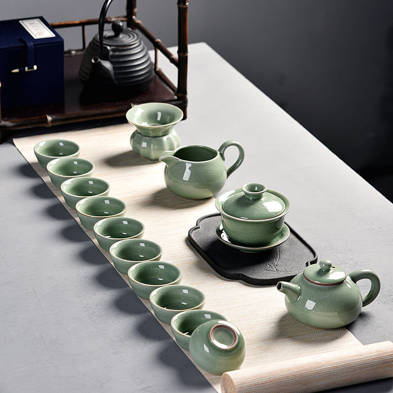 茶具套组紫砂功夫茶具青瓷套装哥窑整套盖碗茶壶茶杯子大套组