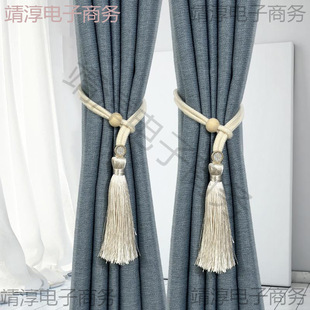 Cross-border log creative cotton and linen simple modern curtain rope tie knot lanyard perforated installation-free