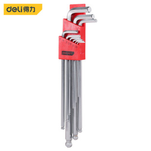 Deli (deli) Metric Imperial Inner Hexagonal S2 Material Lengthen Ball Head Hexagon 9-Piece Set DL2270
