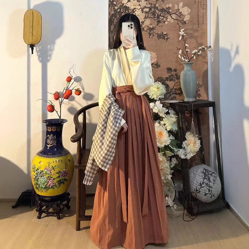 한푸 여성의 노래 만든 창간 사원 원피스 기모 두꺼운 항공기 소매 통근 GUOFENG 겨울