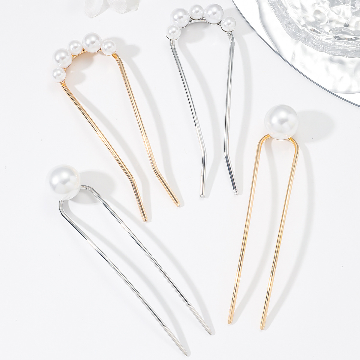 Celebridad de Internet chino en forma de U horquilla updo clip perla horquilla de alto grado estilo antiguo horquilla tocado horquilla accesorios para el cabello para mujeres