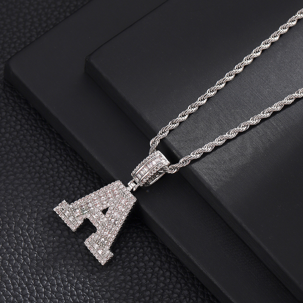 Hip-Hop Vintage Style Letter 304 Stainless Steel Copper Men's Pendant Necklace J 20Inch Hemp Flowers Chain Silver display picture 3