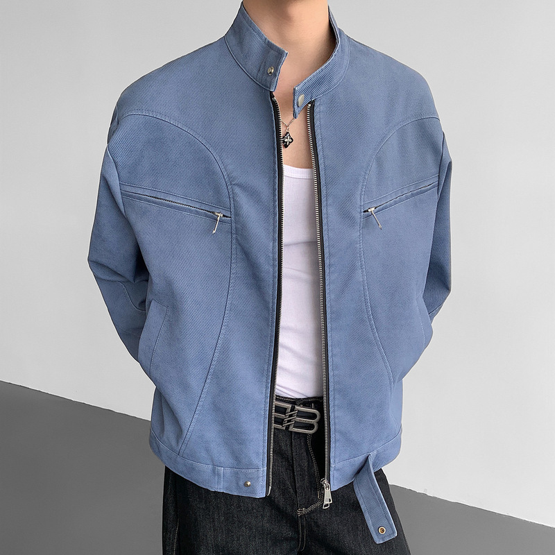 Cleanfit Distressed Washed Blue Leather Top Men's Spring & Fall Casual Loose Jacket Jacket Harrington Cleanfit Distressed Washed Blue Leather Top Men's Spring & Fall Casual Loose Jacket Jacket Harrington