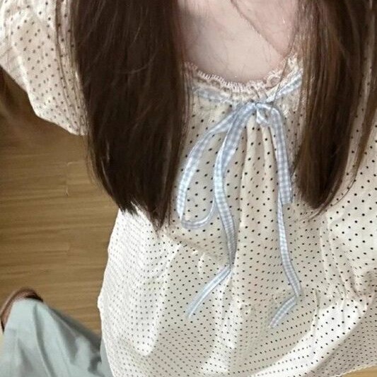 French-Style Polka Dot Puff Sleeve Top for Women, Summer 2026 New Short-Sleeve Design, Niche V-Neck Shirt