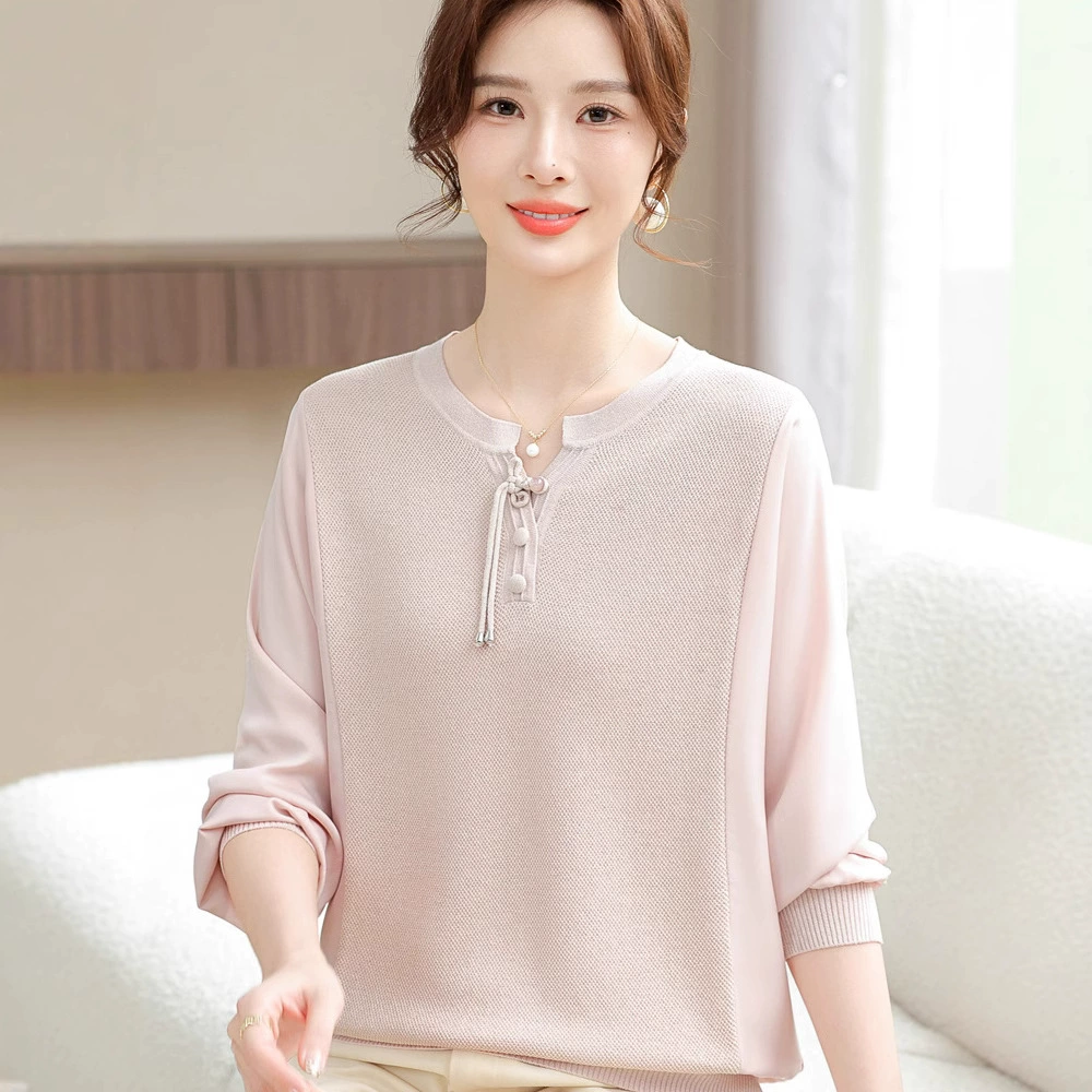 Мама весна 2025 новая рубашка с марлевыми рукавами модный минималистский топ среднего и пожилого возраста женский весенний и осенний набор футболки с длинными рукавами