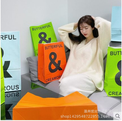 网红礼品袋子高颜值超大荧光绿纸袋街拍服装店ins风礼物袋子现货