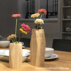 原木花瓶日式多面体试管花瓶手工实木花瓶北欧木质花瓶干花花器