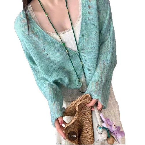 YUNSHU Korean gentle style sunscreen knitted cardigan for women 2025 spring and summer temperament slim hollow mohair top