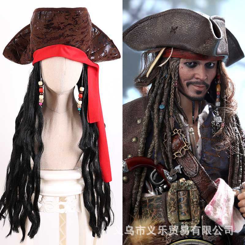 Cosplay Wig Pirates of the Caribbean Cosplay Captain Jack Pirate Hat Curly Hair Role-Playing Props Cosplay Wig Pirates of the Caribbean Cosplay Captain Jack Pirate Hat Curly Hair Role-Playing Props