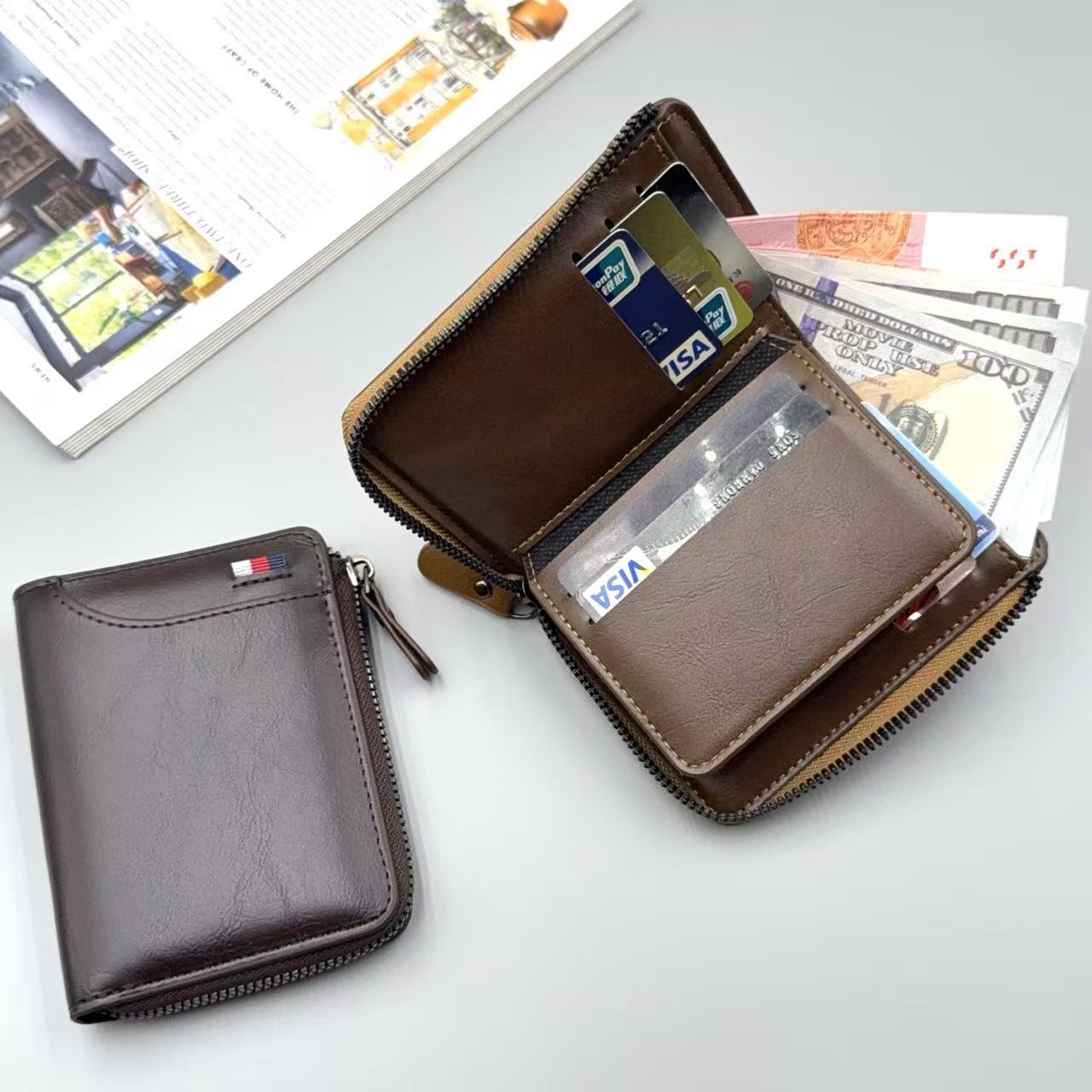 Bolsejas de moda multifuncional para hombres en venta caliente en el comercio exterior bolsas de almacenamiento de tarjetas bancarias en stock billetera con cremallera vertical