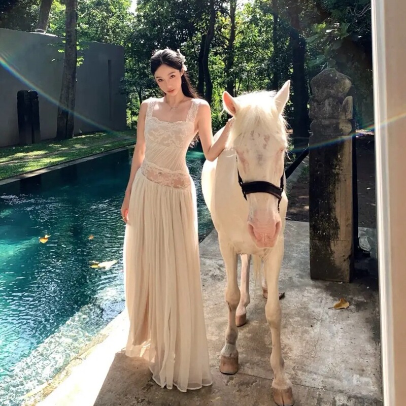 Southeast Asian island-style vacation outfit: early autumn camisole dress, women's summer sexy backless dress, stunning long dress with a unique vibe
