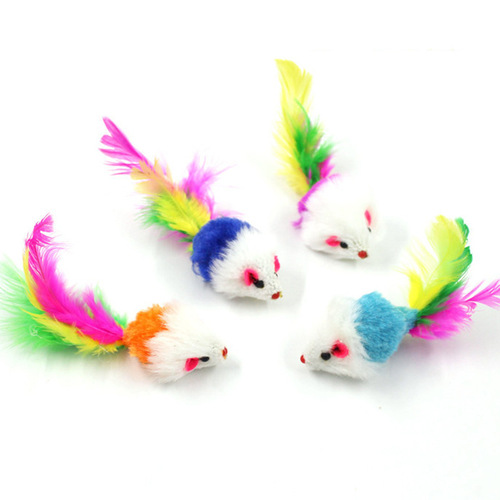 Manufacturer's original plush mouse, simulated plush, colorful feather, cat teaser small mouse pet supplies self-entertaining cat toy