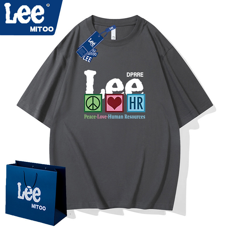 Lee&mitoo2025 夏ヘビーウェイトコットン半袖 Tシャツメンズトレンディなブランド高品質カップルルーズ半袖トップ|undefined