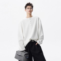 美式肌理感亨利领长袖t恤男女秋季高街纯色休闲内搭潮牌百搭上衣