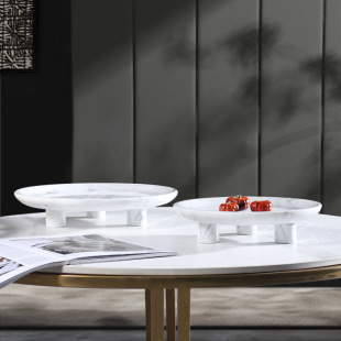 European-style natural marble round fruit plate household Hotel Villa living room coffee table desktop dried fruit snack plate wholesale