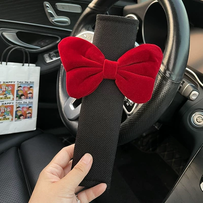 Interior Decoration, Seat belt shoulder pad - big-red-bow-black-ice-silk-shoulder-pads-1-pack