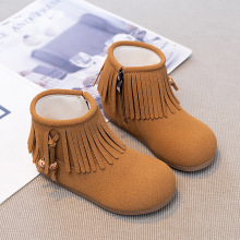 女童短靴2025秋冬新款女孩流苏公主皮靴儿童加绒保暖宝宝中童大童