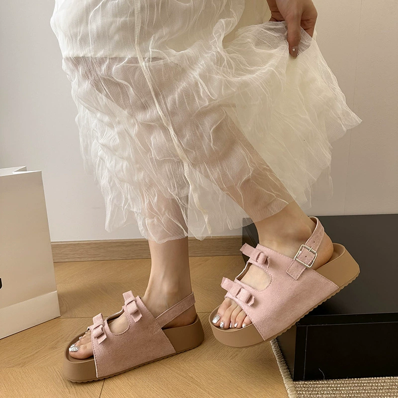 Retro non-slip sandals platform, summer footwear, suitable with a skirt, slide, slippers, french style