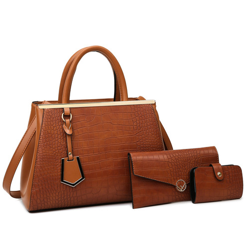  new women's bag stone pattern stitching handbag three-piece set mother-in-law bag European and American shoulder bag mother's crossbody bag