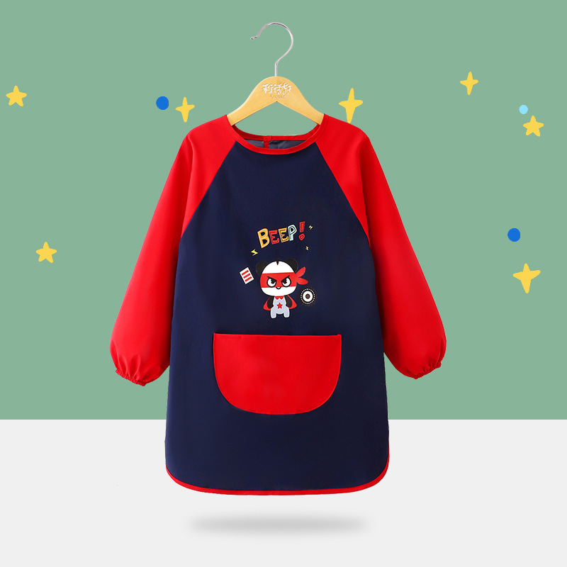 子供用防水絵画服幼稚園プリントスモックスタジオプリント防水逆着用エプロン男の子と女の子用|undefined