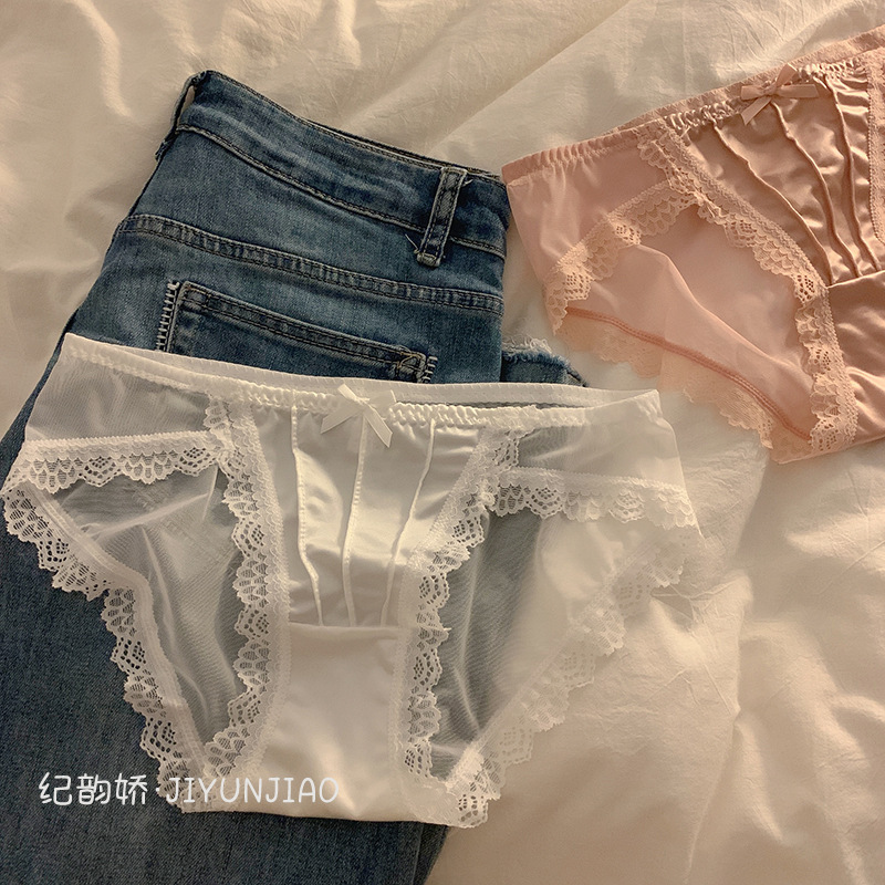 French pure sexy ice silk underwear women's satin girl simple Japanese lace underwear women