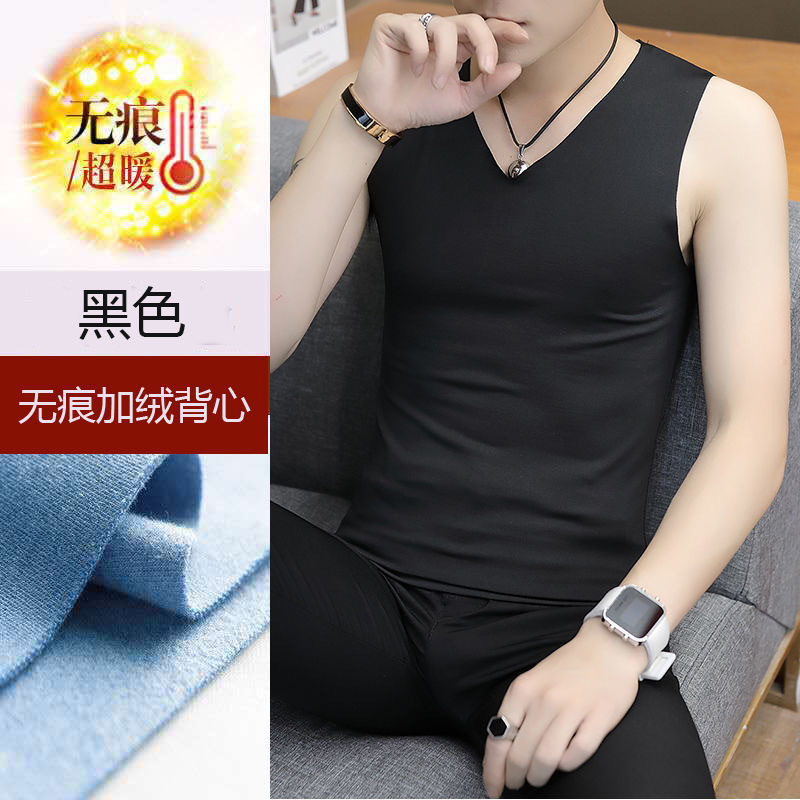 가을과 겨울 얇은 기모 열 조끼 남자 속옷 V-NECK 슬림-맞는 탄성 플러스 사이즈 트레이스 조끼