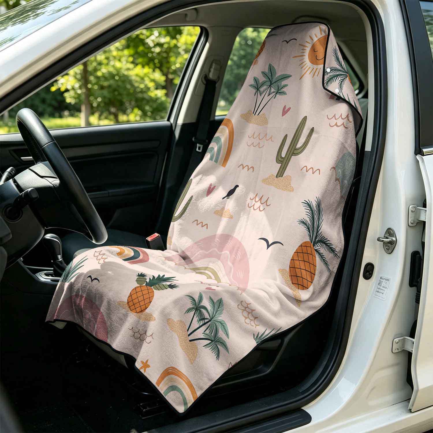 Printed bath towel and car seat cover 2-in-1, ultra-fine fiber outdoor beach and car dual-use universal seat cushion