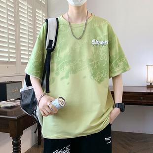 Teenagers Short-Sleeved T-Shirts for Boys, High School and Junior High School Students, Loose Half-Sleeved T-Shirts, Older Children's Summer Gradient Printed Tops