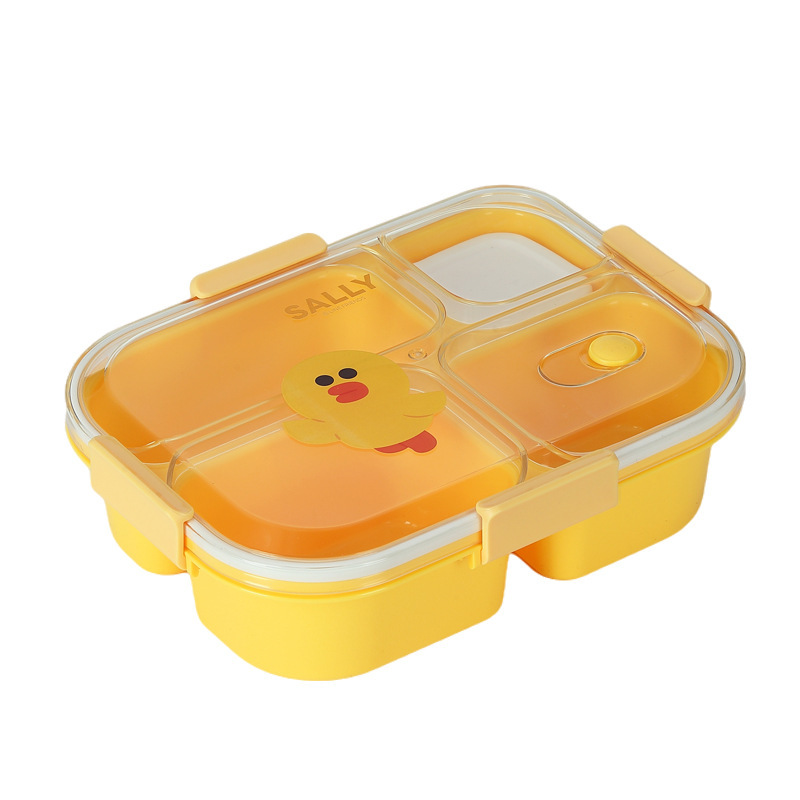 Caja de almuerzo de microondas de dibujos animados de oso marrón de tres cuadrículas de oficina para adultos caja de almuerzo de estudiantes de oficina caja de almuerzo portátil