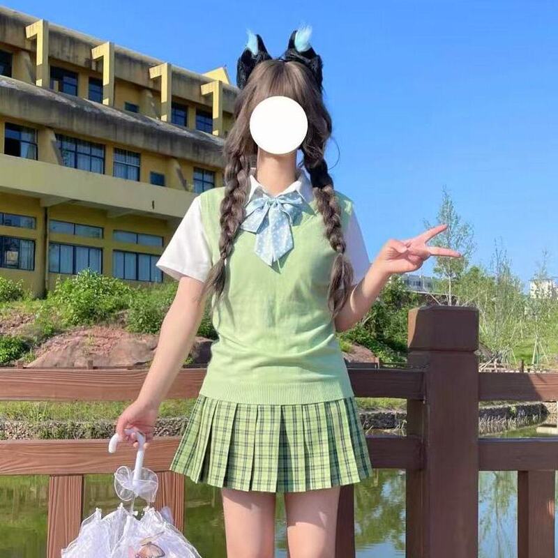 Xiaoqingmei/Japanese Jk Uniform Suit 2025 Summer New Green Apple Green Vest Vest Preppy Style Skirt