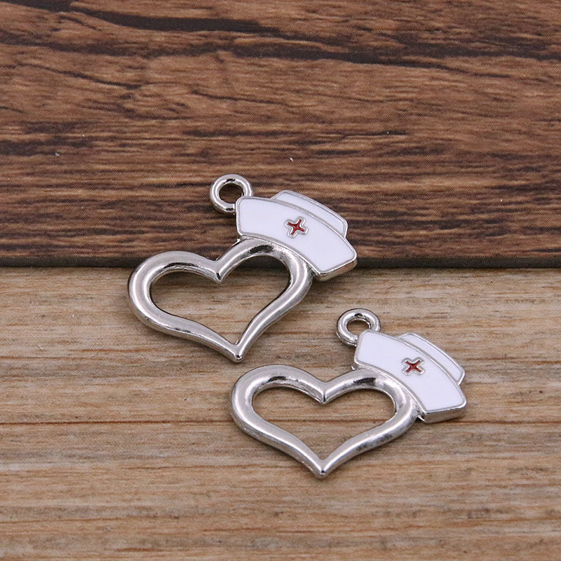 6 encanto médico DIY aleación accesorios de la joyería 2 color base gota aceite estetoscopio jeringa amor colgante