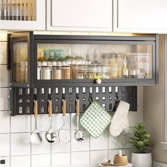 Dust-proof and hole-free wall-mounted kitchen microwave oven shelf under the spice pot multifunctional storage 