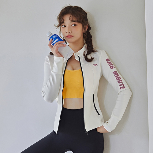Elastic women's zip-up slimming casual jacket, stand-up collar, running and yoga top, spring and autumn fitness top