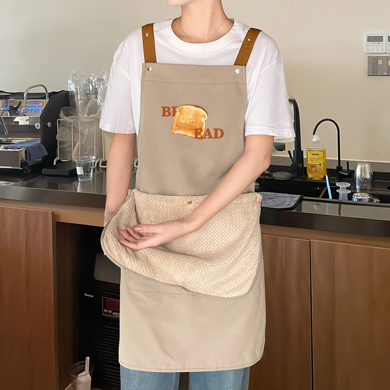 可擦手围裙防水防油男女款厨房做饭围腰简约背带兜餐厅工作服毛巾