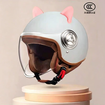 seasons, 3C certified, warm for autumn | Motosiklet kaskı (dəbilqə) - 801gray-transparent-long-mirror-pink-ears