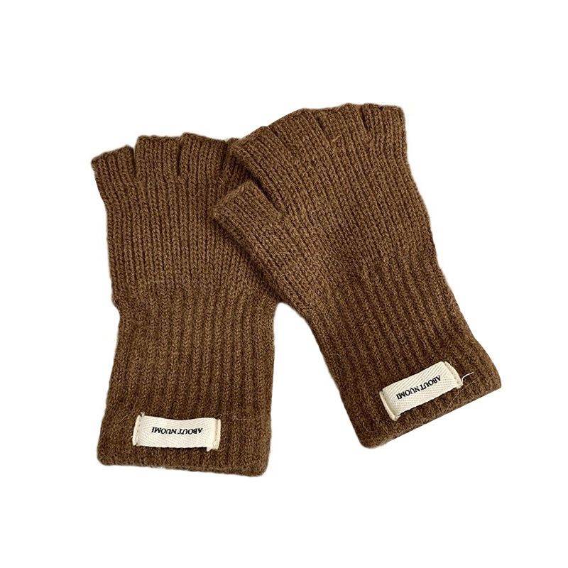 Guantes de medio dedo de invierno caliente nuevo estilo coreano de color sólido para estudiantes de escritura guantes de conducción guantes de lana de punto