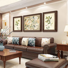 美式装饰画客厅沙发背景墙挂画餐厅三联画复古油画法式壁画欧式